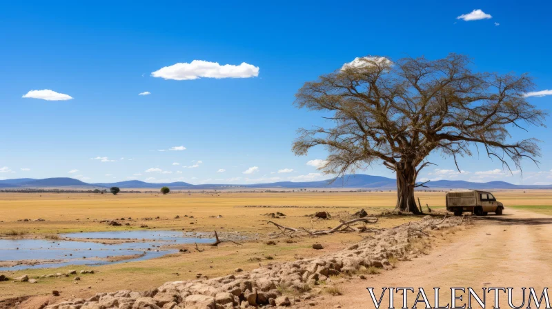 African-Influenced Dry Landscape in Beige and Azure