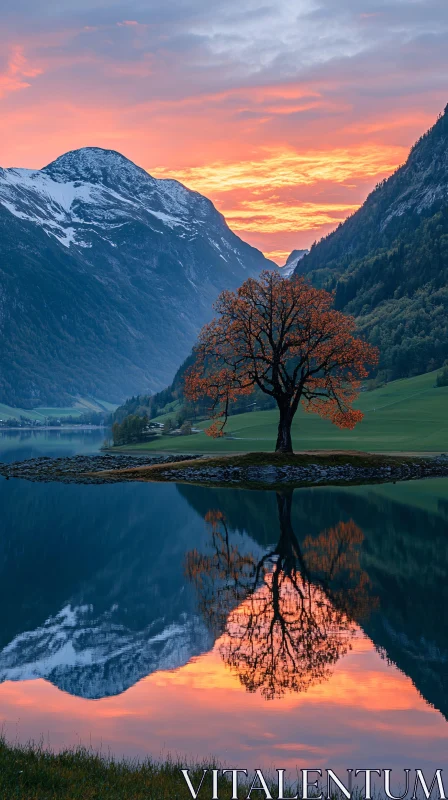 AI ART Serene Landscape with Sunset Reflection