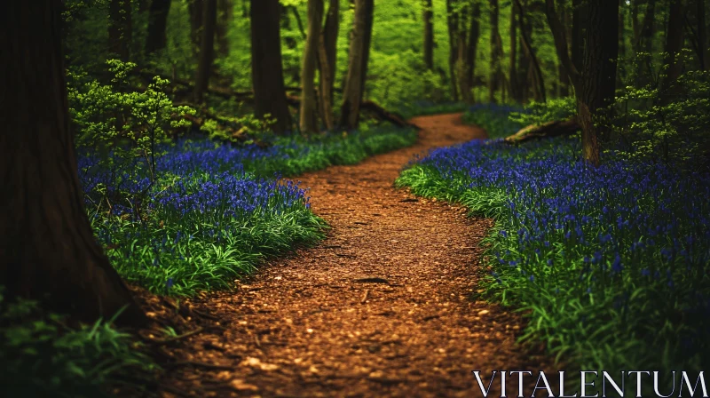 AI ART Idyllic Forest Trail Among Bluebells