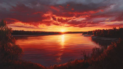 Stunning River Sunset Painting With Vibrant Colors