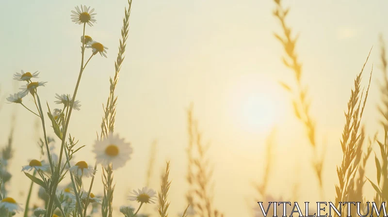 AI ART Morning Sunlight over a Meadow of Daisies