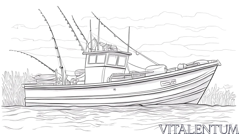 Fishing Boat Line Drawing AI Image