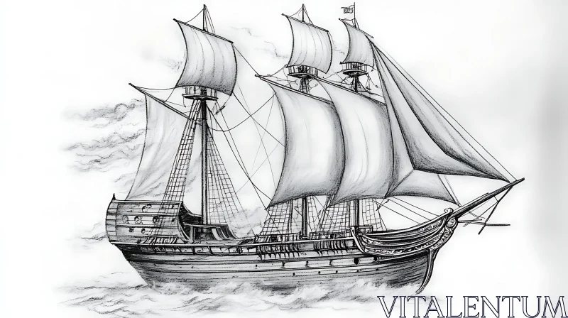 Antique Sailing Ship Pencil Drawing AI Image