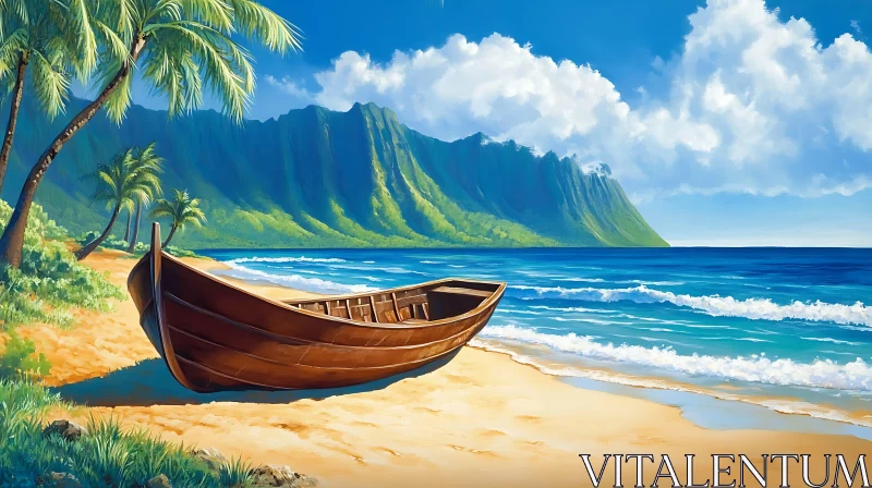 Coastal Landscape with Boat and Mountains AI Image