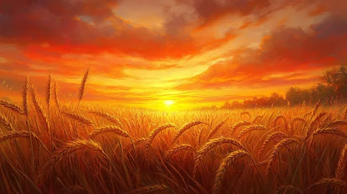 Sunset Over a Golden Harvest Field