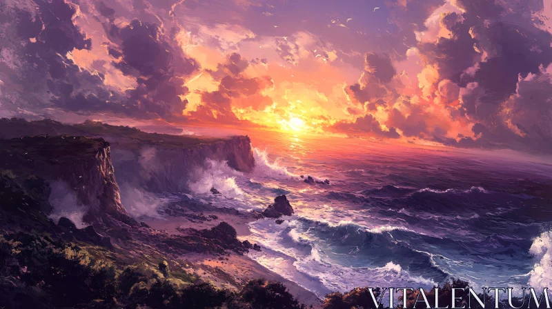 AI ART Sunset Over Rugged Coastal Cliffs