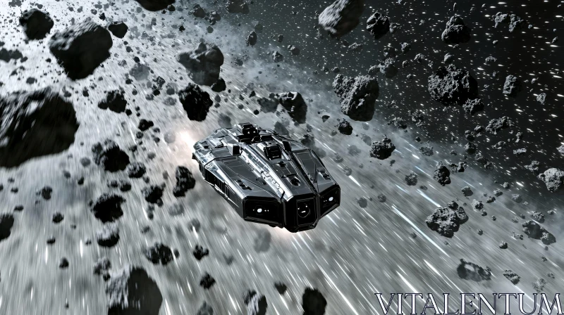 Spacecraft Amongst Asteroids AI Image