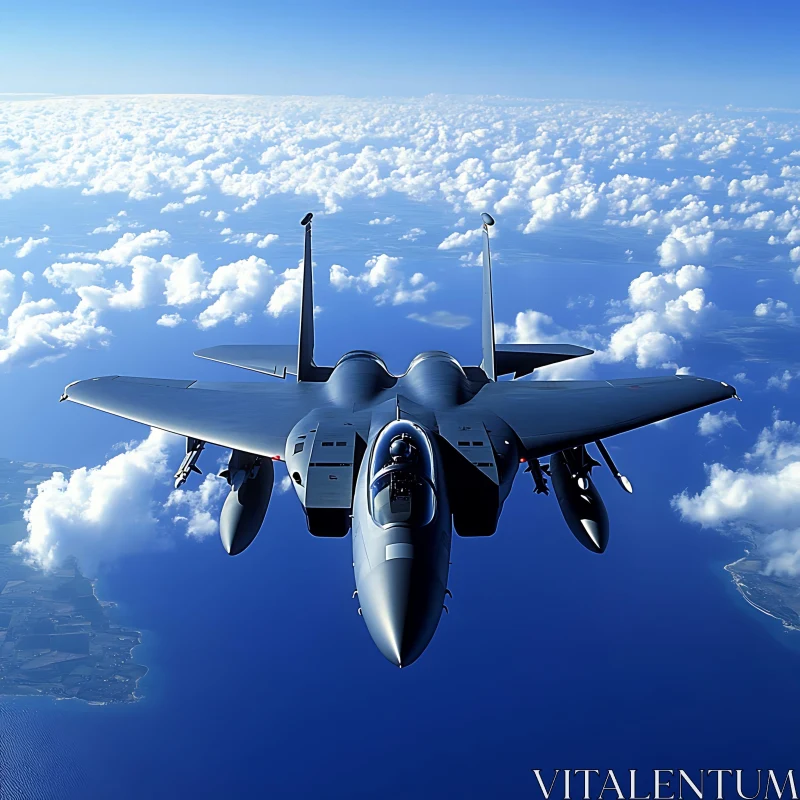 Aircraft Flying Over Ocean and Clouds AI Image