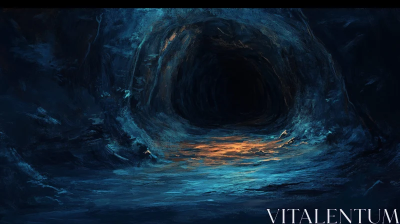 Shadowy Cave with Blue and Orange Light AI Image