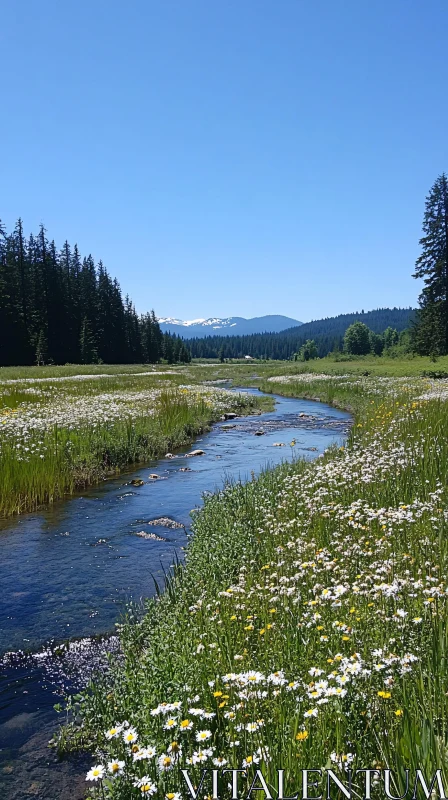 AI ART Peaceful Stream in Wildflower Meadow