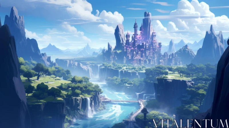 Animecore Fantasy Valley Landscape - Medieval Inspiration AI Image