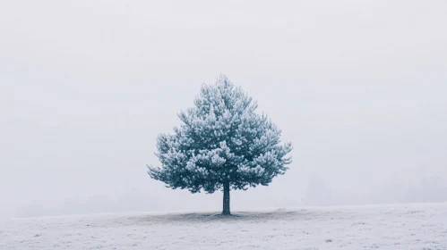 Winter Scene with Lone Frosted Tree