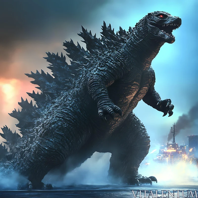 Epic Godzilla Monster Scene in City AI Image