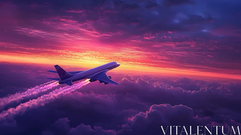 Airplane at Sunset AI Image