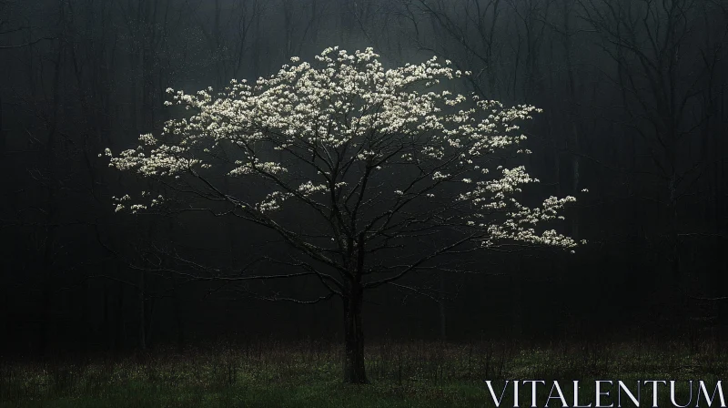 AI ART White Blossoms in Enigmatic Forest