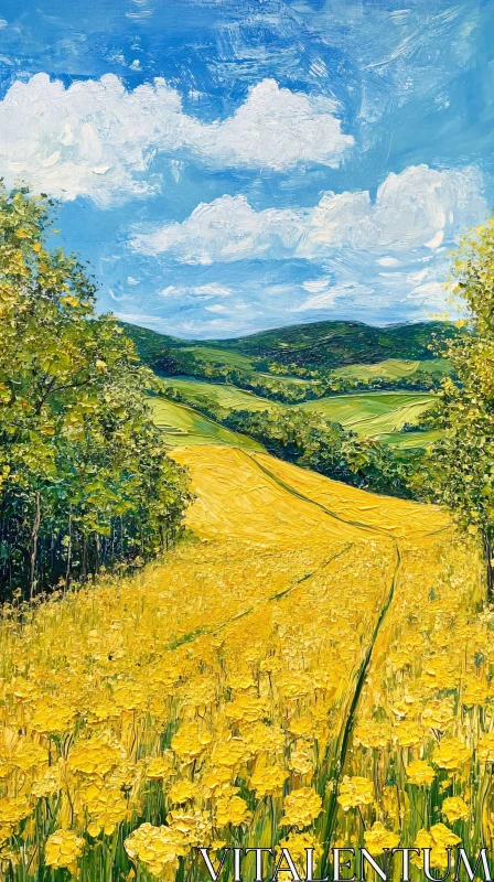 AI ART Golden Field Under a Blue Sky