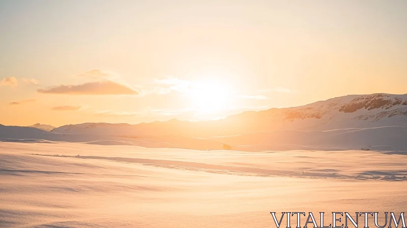 Sunset over Snowy Mountains AI Image