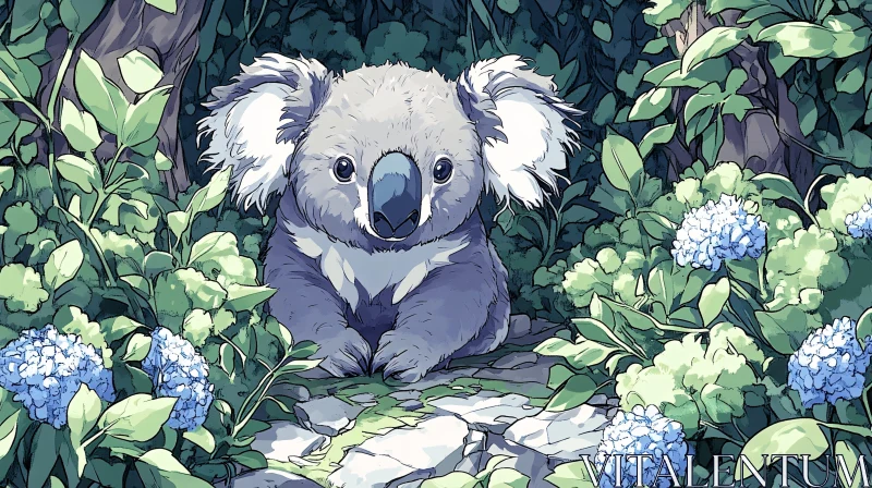 AI ART Koala in Floral Sanctuary