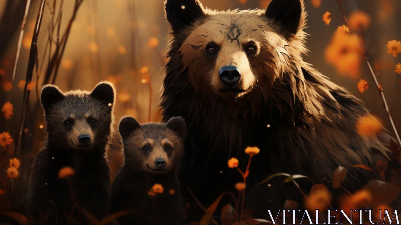 Adorable Bear Family in Flower Field - Concept Artwork AI Image