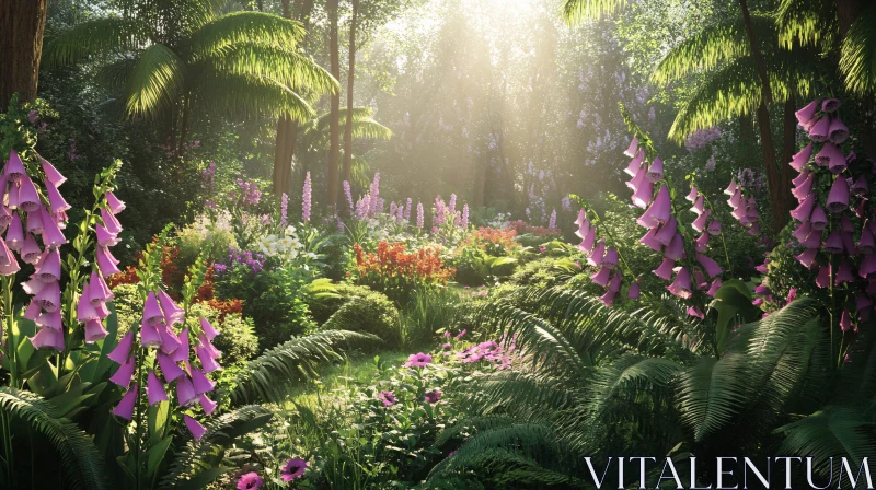 Sunlit Forest with Vibrant Wildflowers AI Image