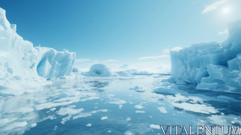 Ice Floe Amidst Glaciers Under Overcast Sky - Environmental Art AI Image