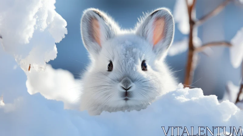 White Rabbit in Snow: A Serene Close-Up AI Image