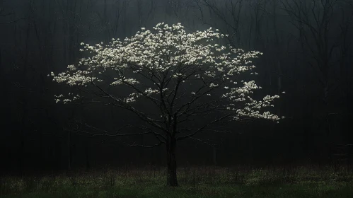 White Blossoms in Enigmatic Forest