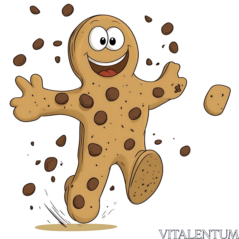 Joyful Chocolate Chip Cookie Cartoon AI Image