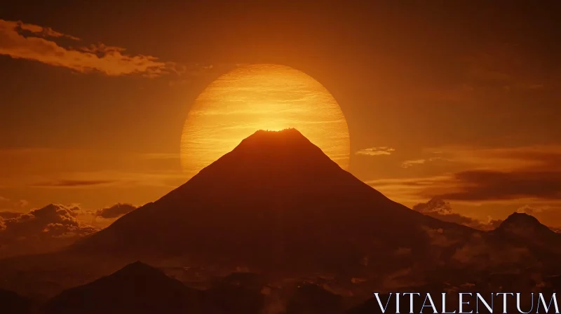 Golden Sunset Behind Majestic Mountain AI Image