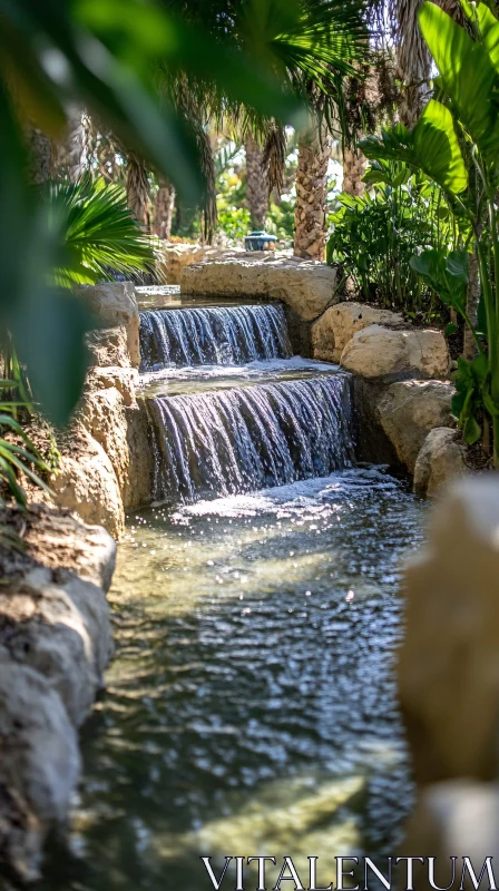 AI ART Tranquil Garden Waterfall