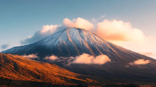 Sunrise Over a Snow-Capped Mountain