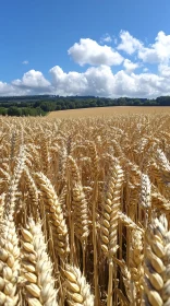 Vast Wheat Field with Blue Sky and Clouds