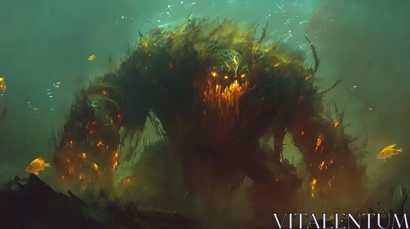 AI ART Underwater Beast with Fiery Eyes