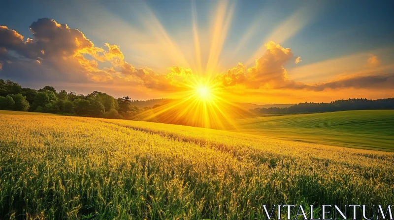 AI ART Sunset Radiance Over Verdant Field