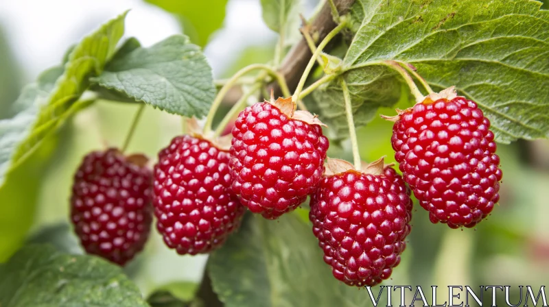 AI ART Fresh Red Berries on Green Leafy Branch