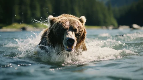 Grizzly Bear Swimming in Nature - Adventure Themed Wildlife Photography