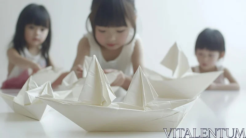 Crafting Moments: Kids and Origami Boats AI Image