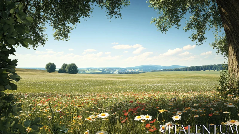 Idyllic Countryside with Colorful Wildflowers AI Image