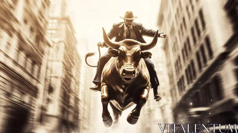 Vintage Urban Bull Ride AI Image