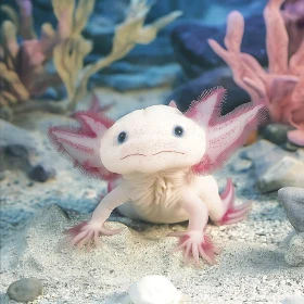 Underwater Axolotl with Pink Gills