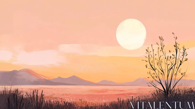 Serene Sunset with Distant Mountains AI Image