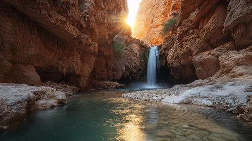 Majestic Waterfall in Canyon