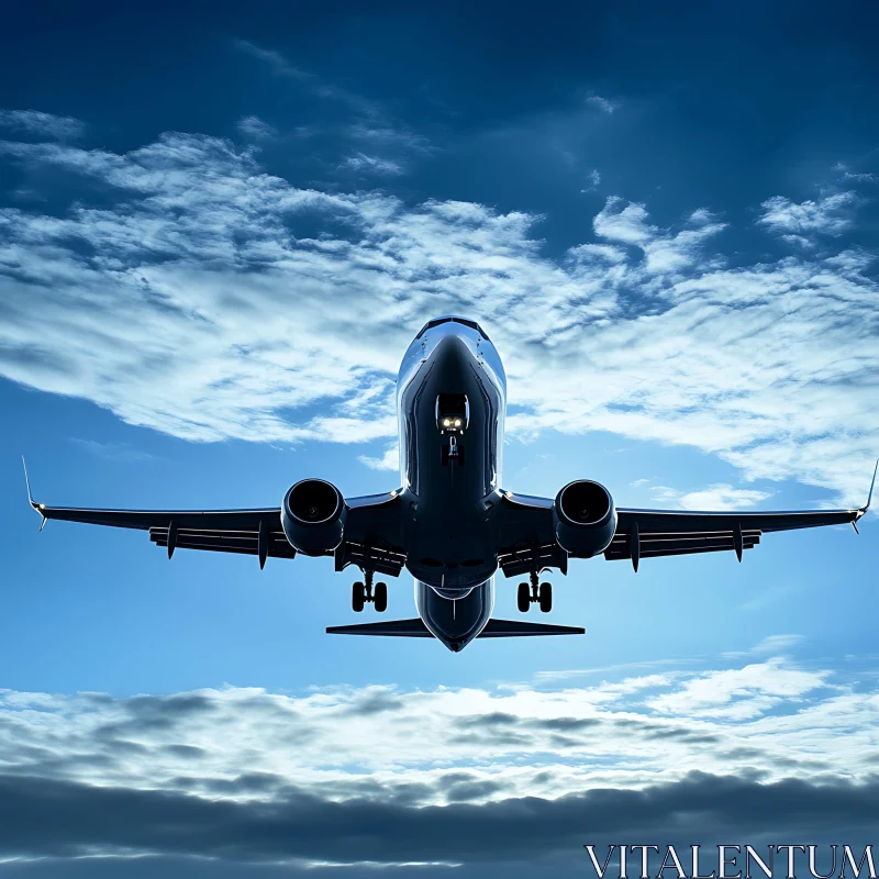 Aircraft Soaring in a Cloudy Sky AI Image