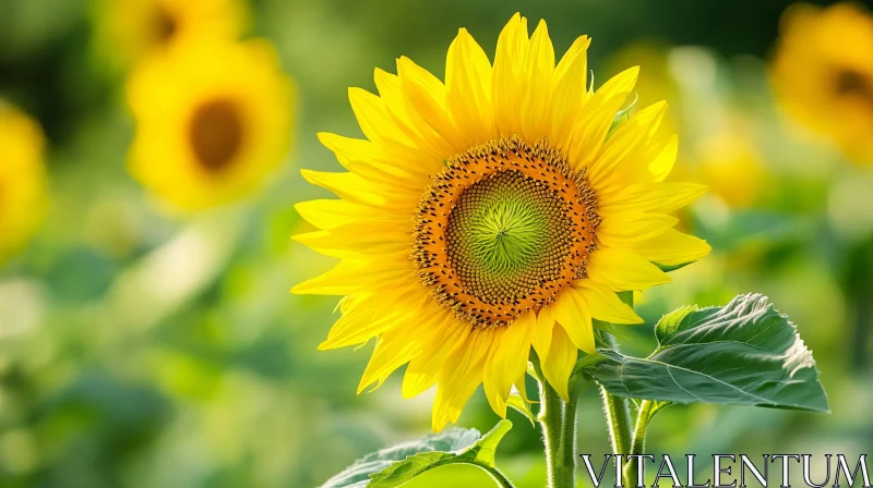 Close-up of a Sunflower in a Field AI Image