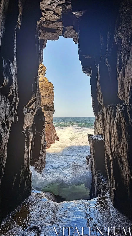 Ocean View from Inside a Cave AI Image