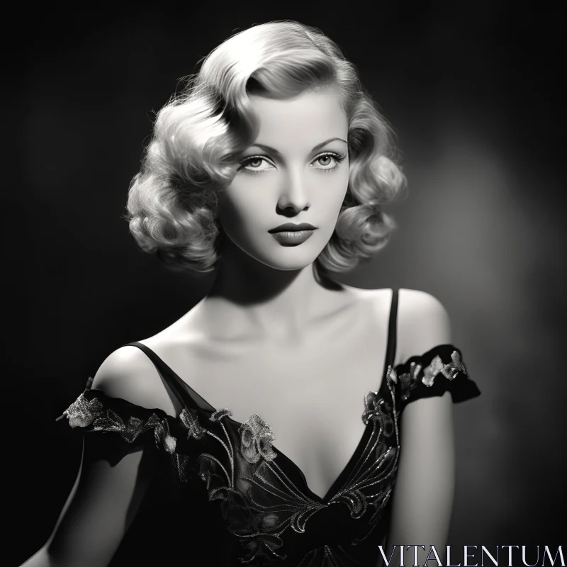 AI ART Vintage Hollywood Noir Portrait - Monochromatic Glamour