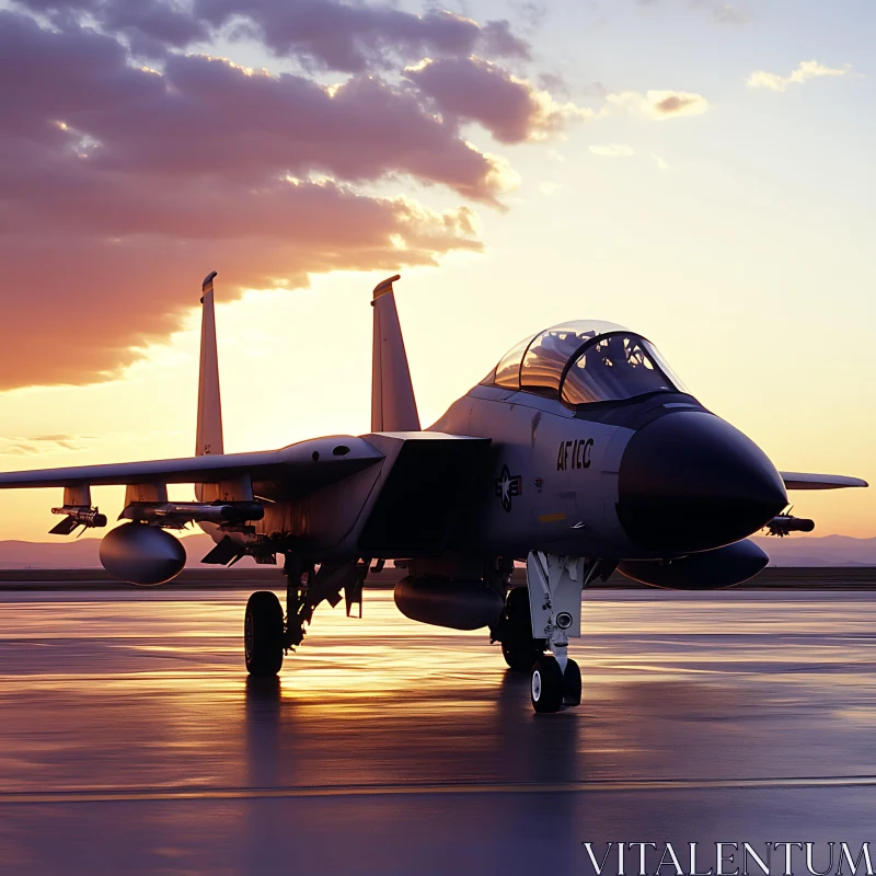 Aviation Marvel: Fighter Jet on Runway During Sunset AI Image