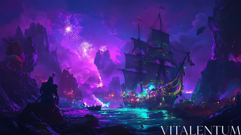 Magical Nighttime Harbor AI Image