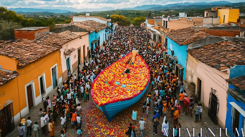 Giant Flower Boat in Festive Street Parade AI Image