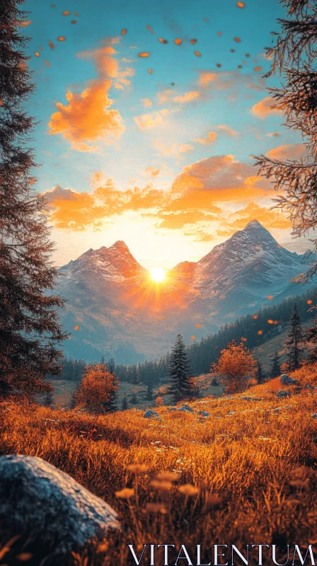 AI ART Golden Sunset in a Mountainous Autumn Landscape